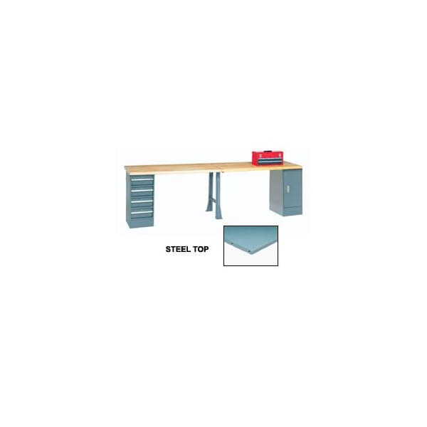 Global Industrial 120x30 Production Workbench Steel Square Edge, Cabinet, 4 Drawer, 1 Leg GY 608014 - main